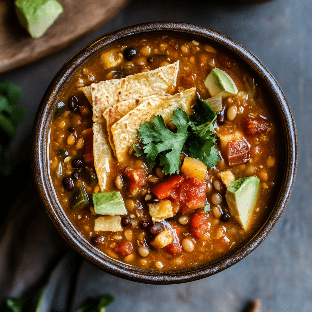 Vegetarian Lentil Tortilla Soup