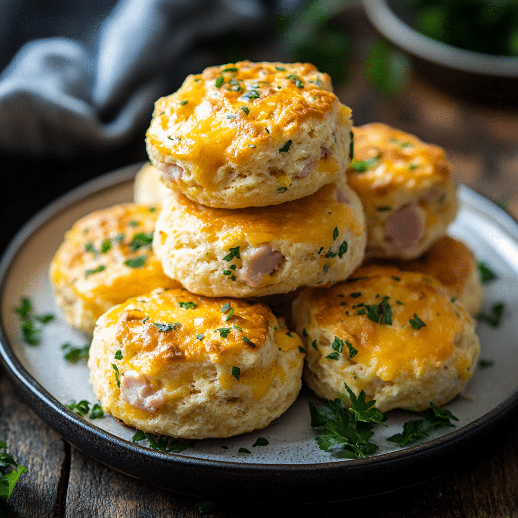 Breakfast Protein Biscuits with Ham and Cheddar