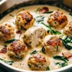 Baked Chicken Ricotta Meatballs with Spinach Alfredo Sauce