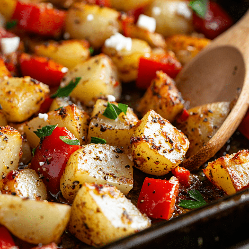Greek Roasted Potatoes With Peppers & Feta
