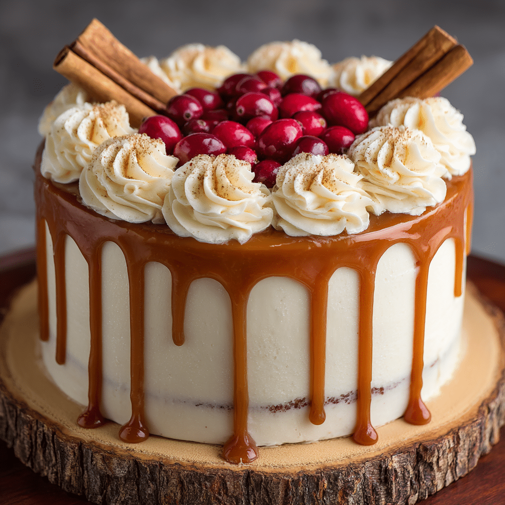 Gingerbread Cake with Cinnamon Cream Cheese Frosting and Caramel Drizzle