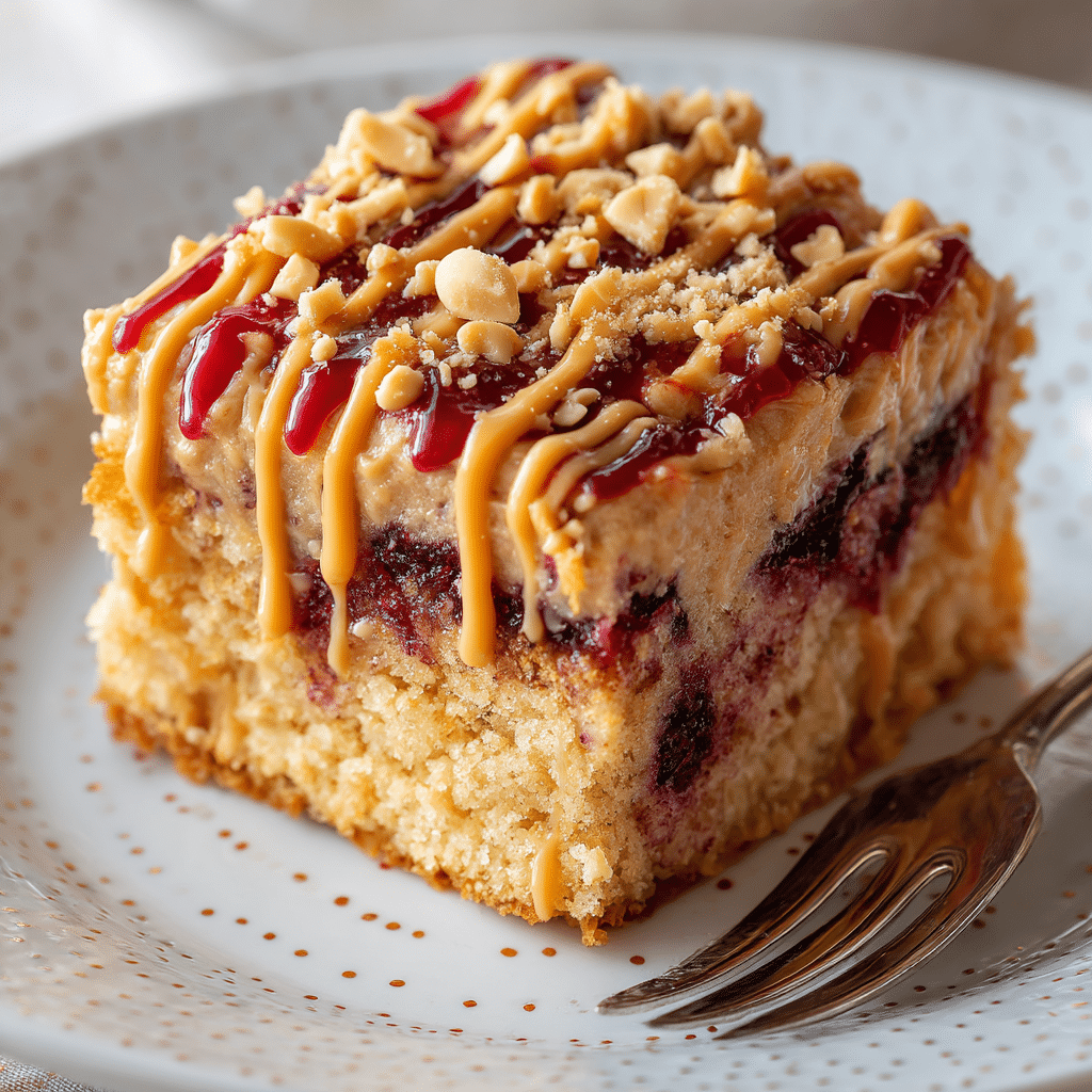 Peanut Butter and Jelly Poke Cake