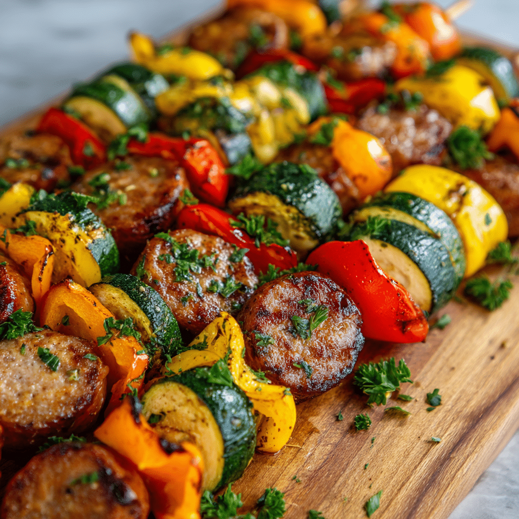 Chicken Sausage Skewers with Vegetables