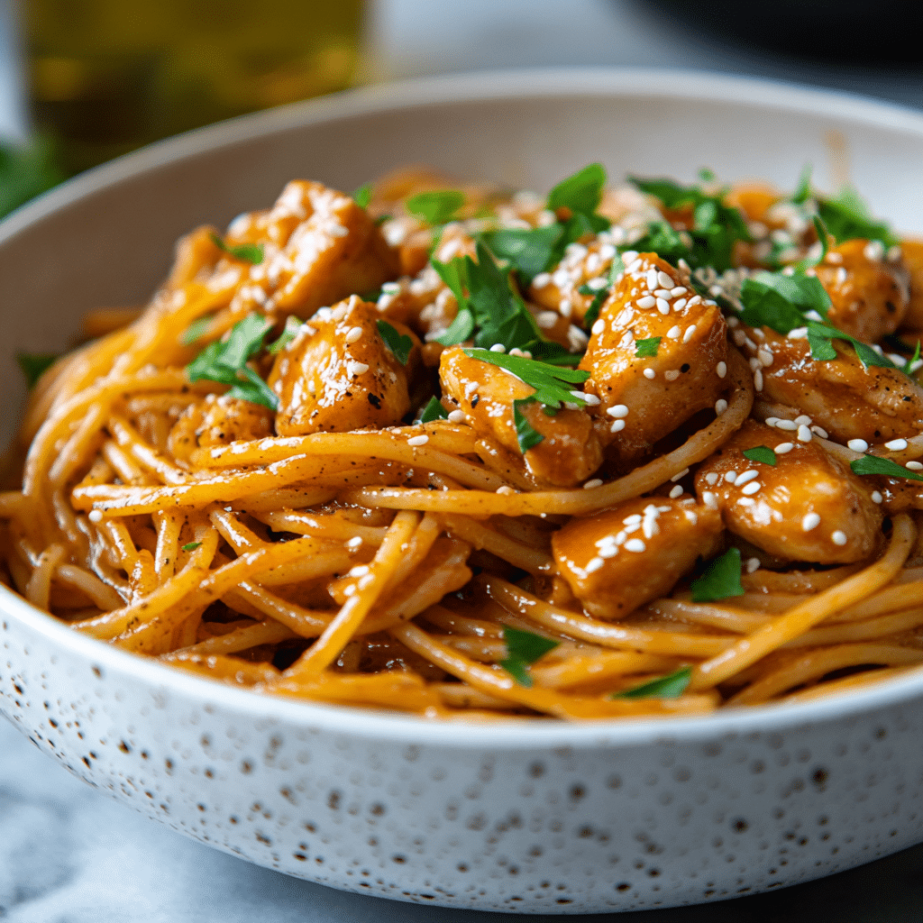 Slow Cooker Honey Garlic Chicken Noodles