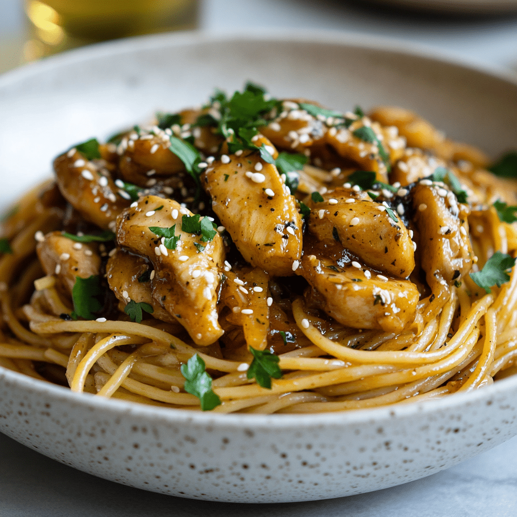 Slow Cooker Honey Garlic Chicken Noodles