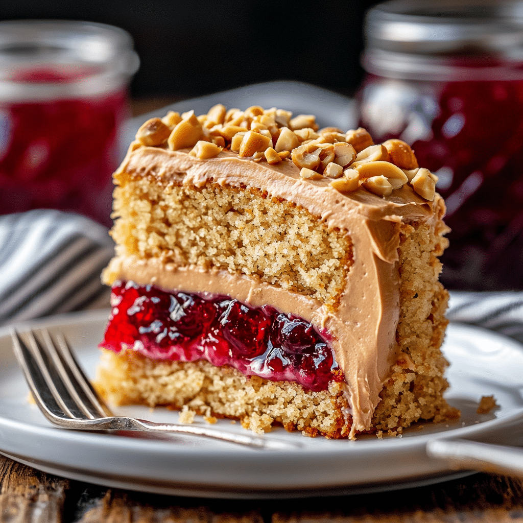 Peanut Butter and Jelly Poke Cake