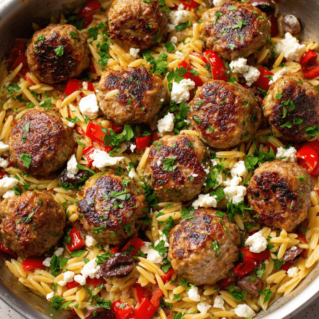 Greek Meatballs and Orzo Skillet