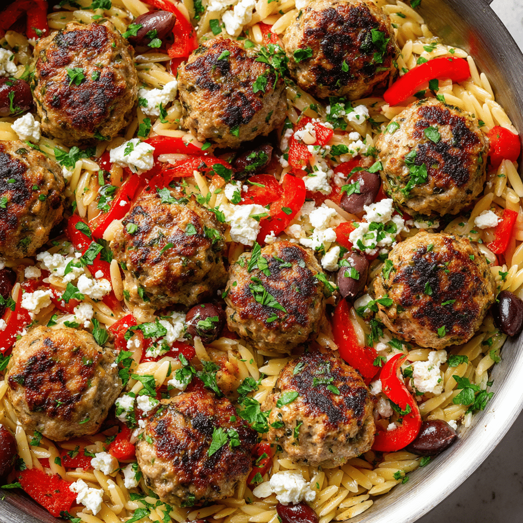 Greek Meatballs and Orzo Skillet