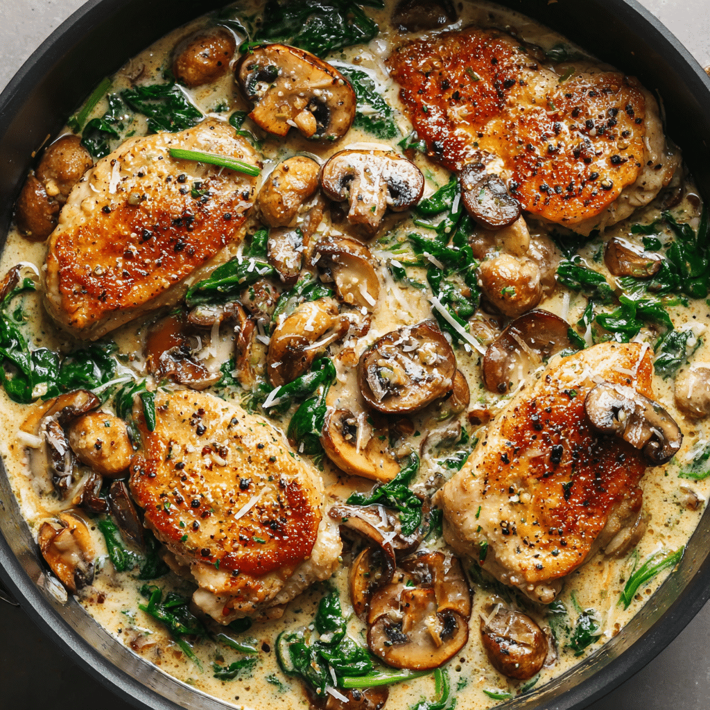 Creamy Chicken Mushroom Spinach Skillet (Easy & Delicious)