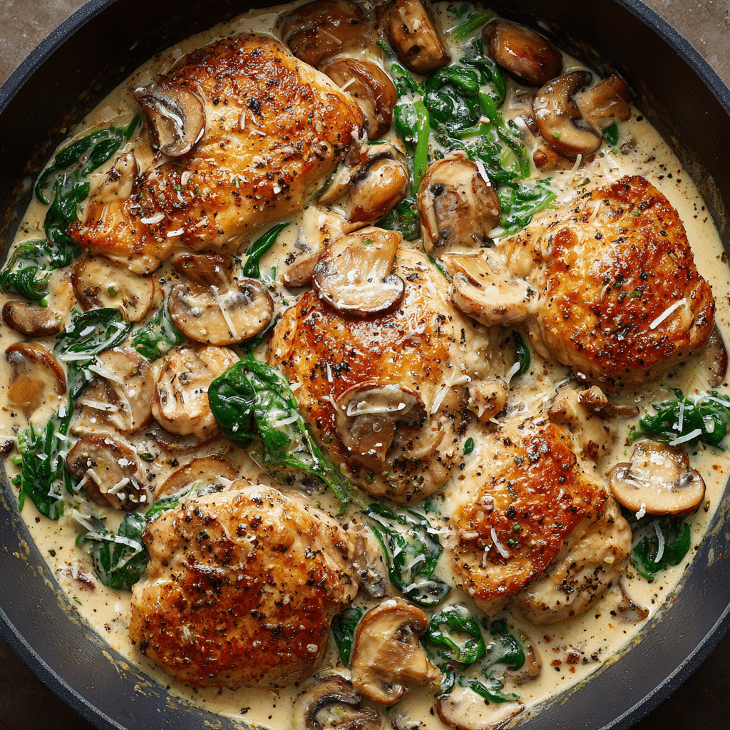 Creamy Chicken Mushroom Spinach Skillet (Easy & Delicious)