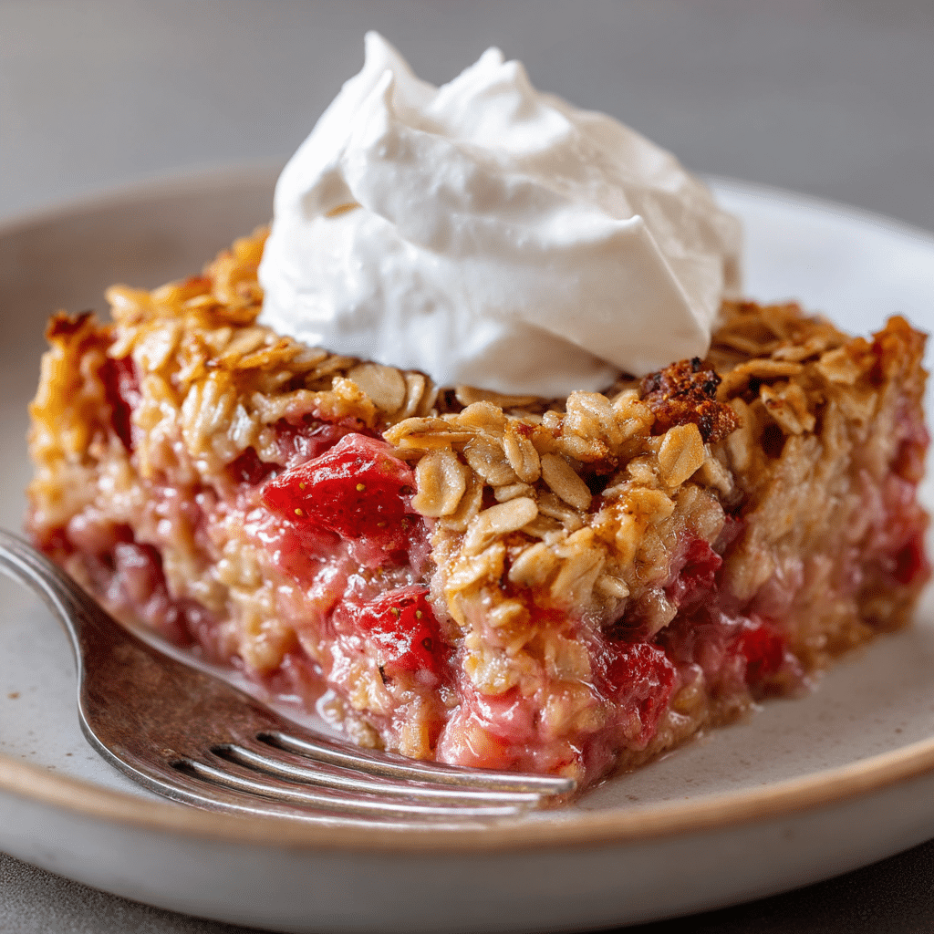 Strawberry Rhubarb Baked Oatmeal Recipe (Dairy Free and Gluten Free)