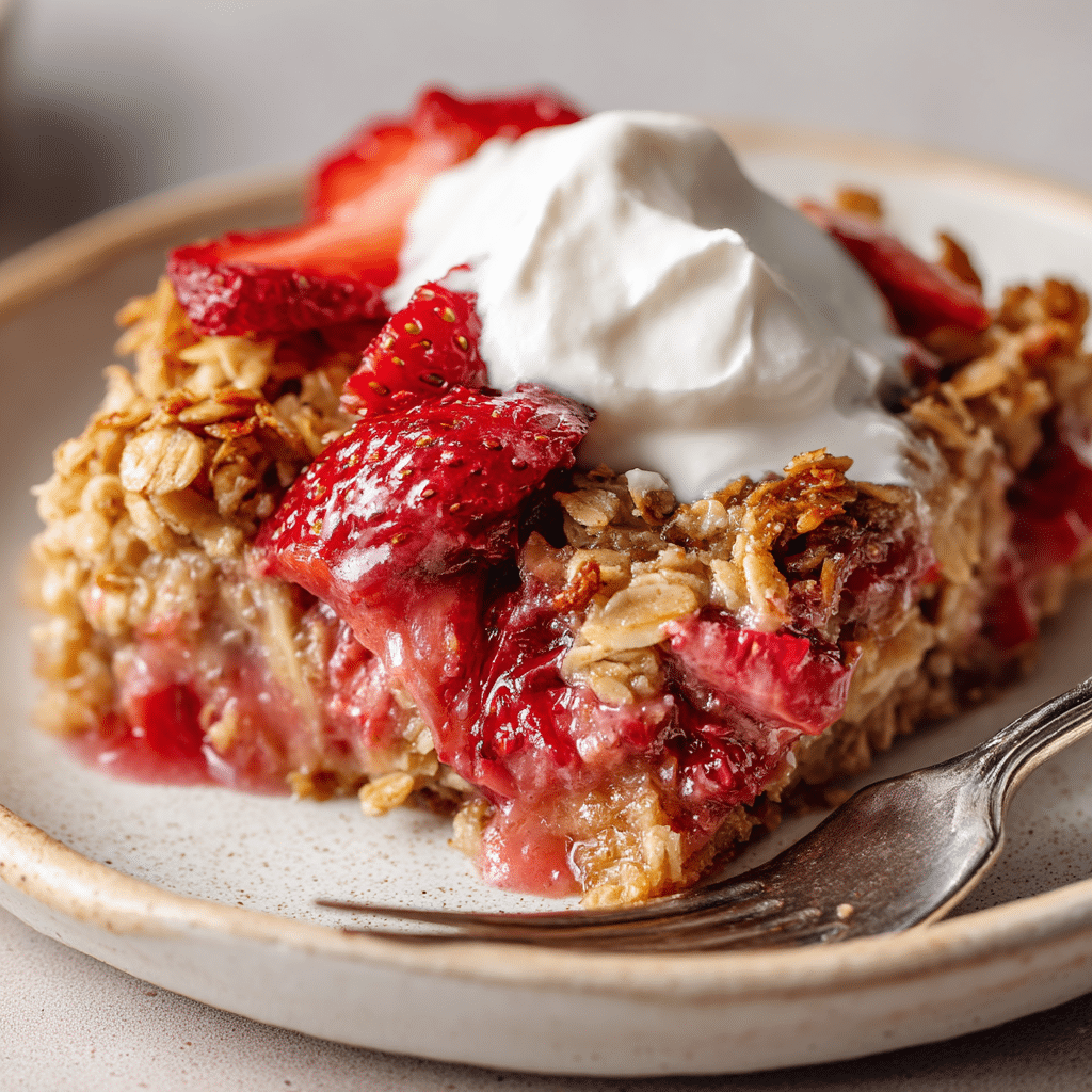 Strawberry Rhubarb Baked Oatmeal Recipe (Dairy Free and Gluten Free)