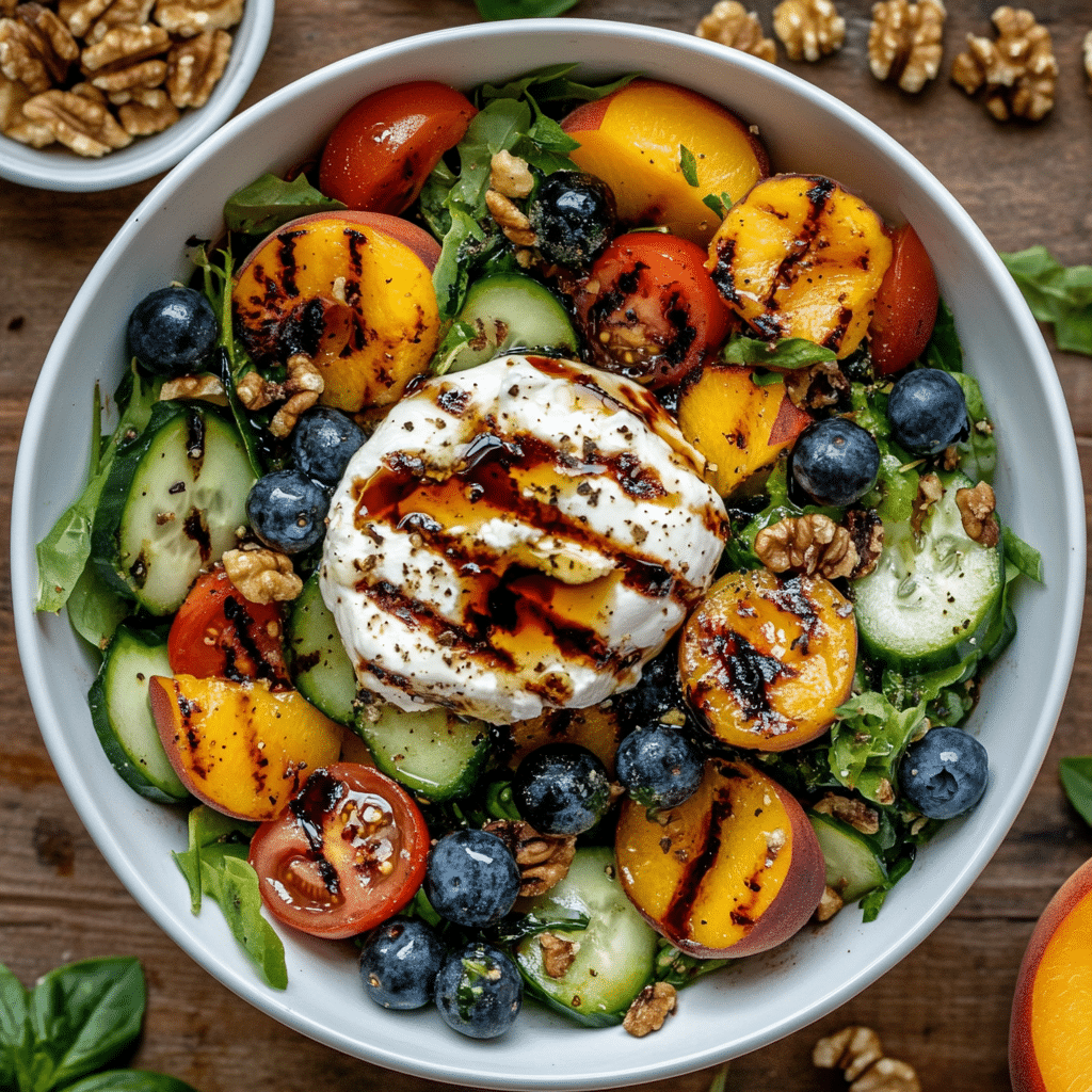 Grilled Peach and Burrata Salad with Balsamic
