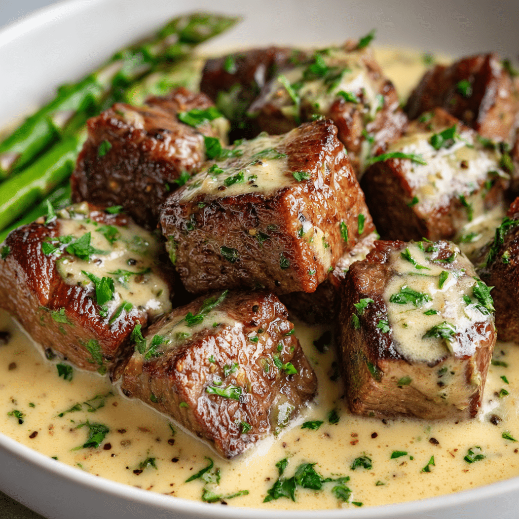 Irresistible Garlic Butter Steak Bites with Parmesan Sauce