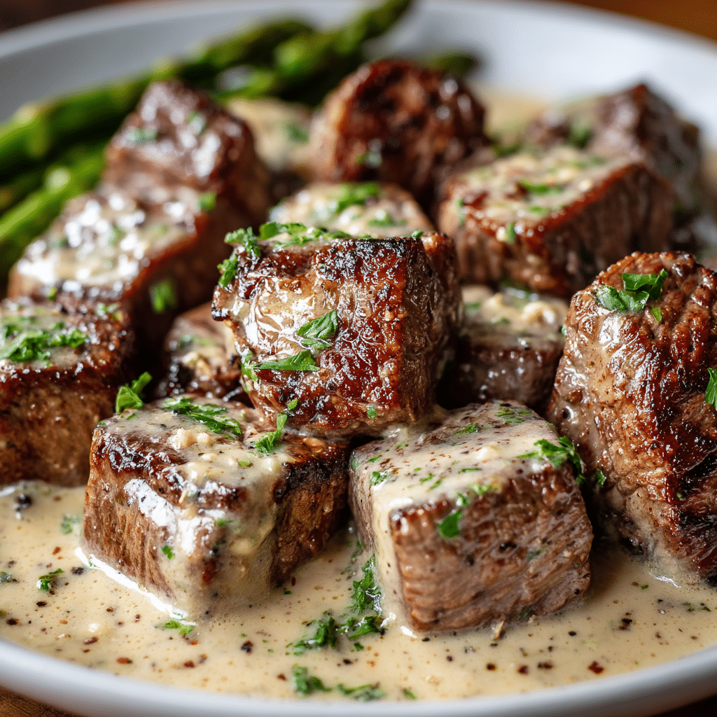 Irresistible Garlic Butter Steak Bites with Parmesan Sauce
