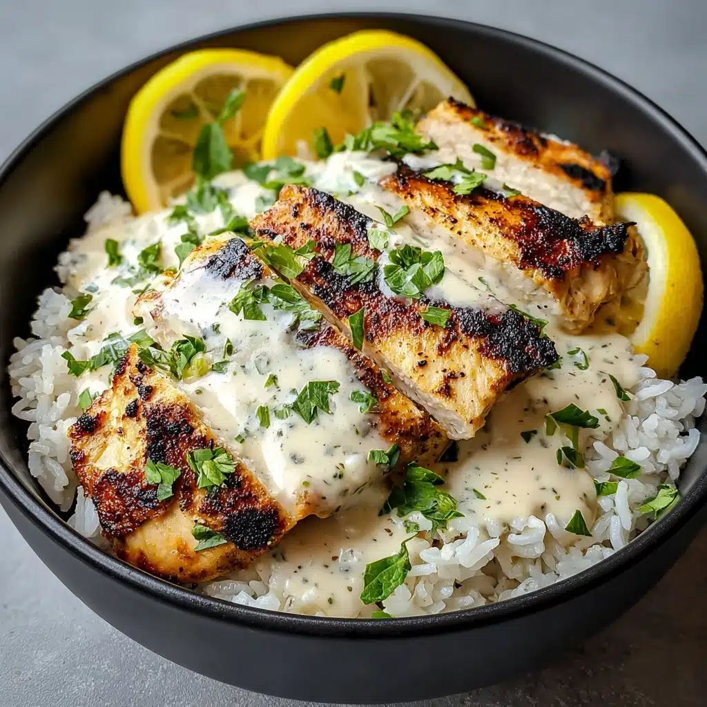 Chicken & Rice Bowls with Creamy Garlic Sauce Recipe - Recipe Image