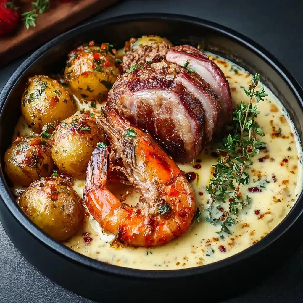 Surf and Turf with Creamy Garlic Sauce Recipe - Recipe Image