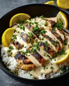 Chicken & Rice Bowls with Creamy Garlic Sauce Recipe