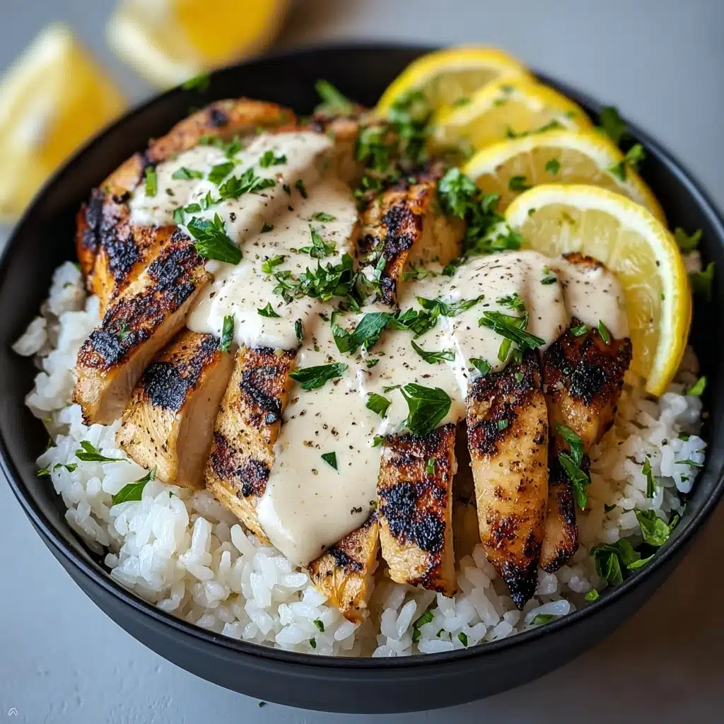 Chicken & Rice Bowls with Creamy Garlic Sauce Recipe - Recipe Image