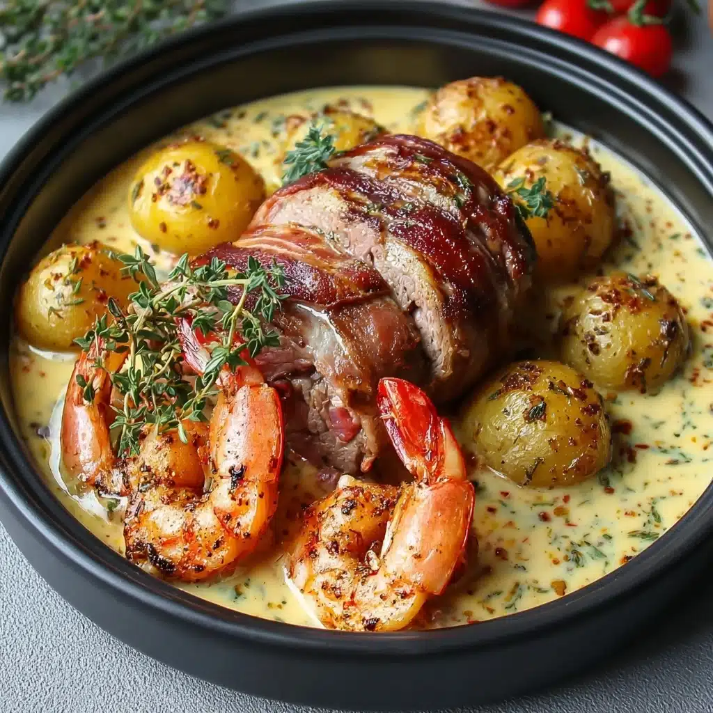 Surf and Turf with Creamy Garlic Sauce Recipe - Recipe Image