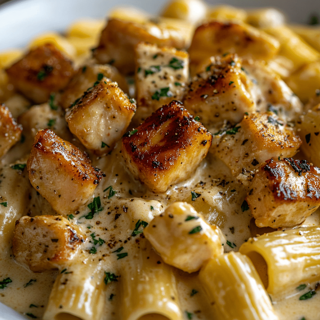 Creamy Garlic Butter Chicken and Rigatoni in Parmesan Sauce