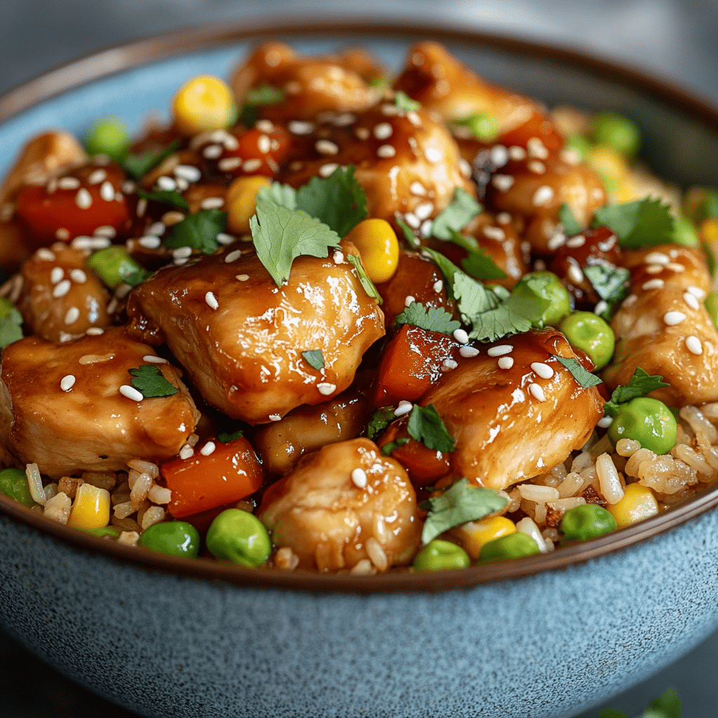 Crispy Saucy Chicken with Vegetable Fried Rice