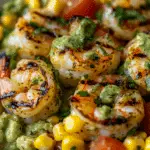 Yummy Grilled Shrimp Bowl with Avocado Corn Salsa and Creamy Sauce