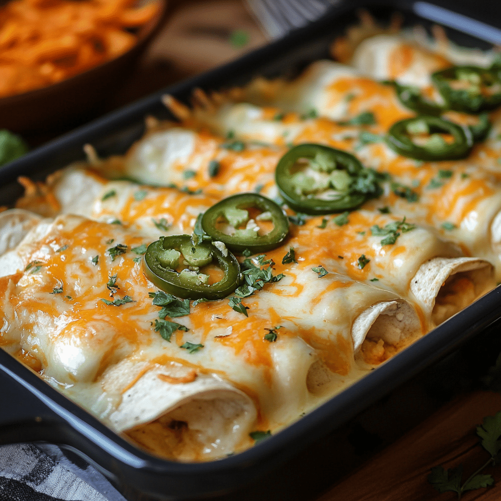 Jalapeño Popper Cheesy Chicken Enchiladas with Creamy Sauce