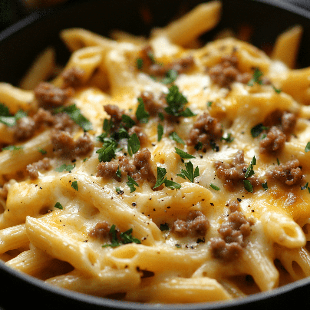 Loaded Cheeseburger Alfredo Pasta