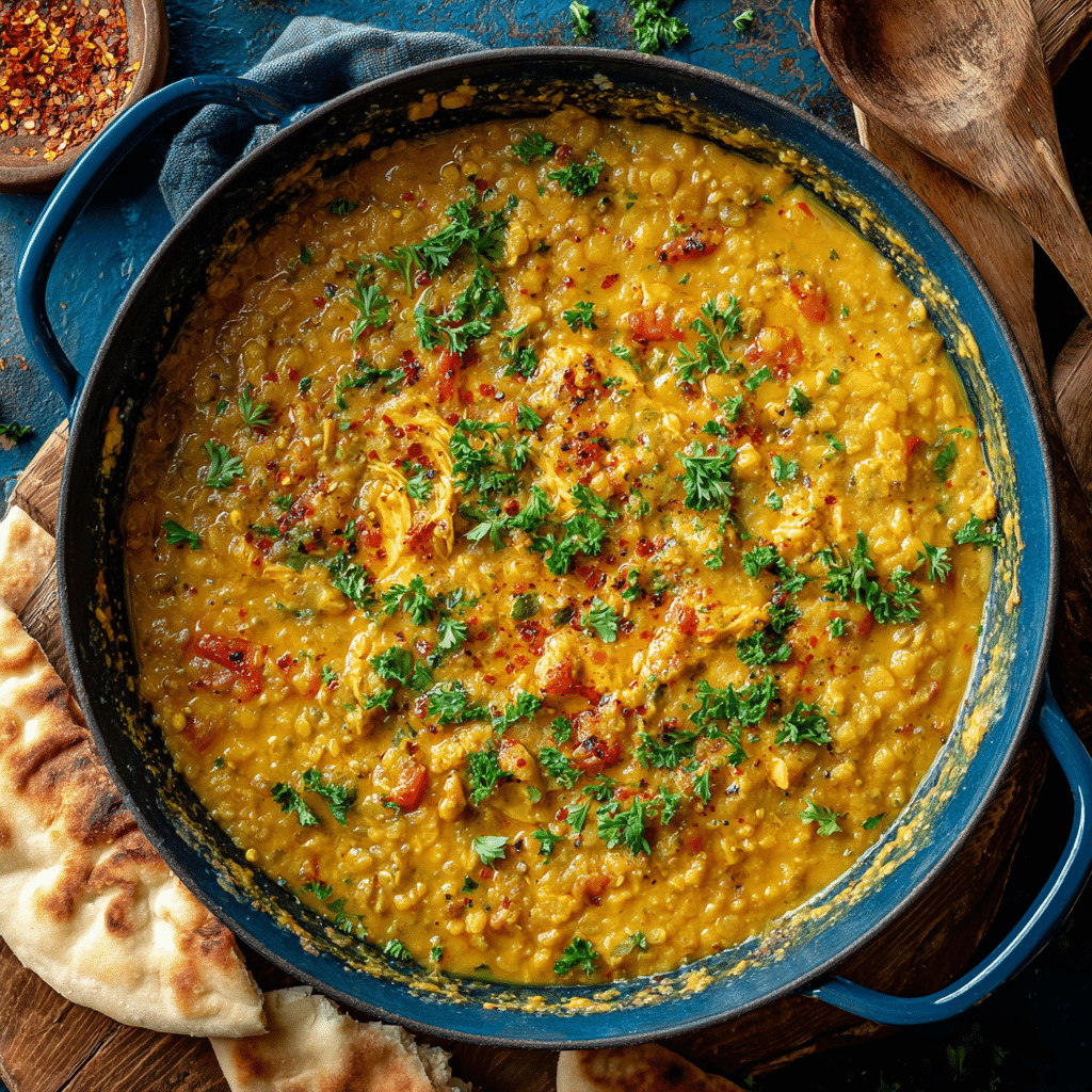 One Pan Chicken, Red Lentils, and Coconut Curry