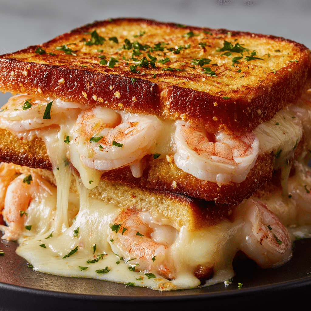 Cheesy Garlic Bread Shrimp Grilled Cheese