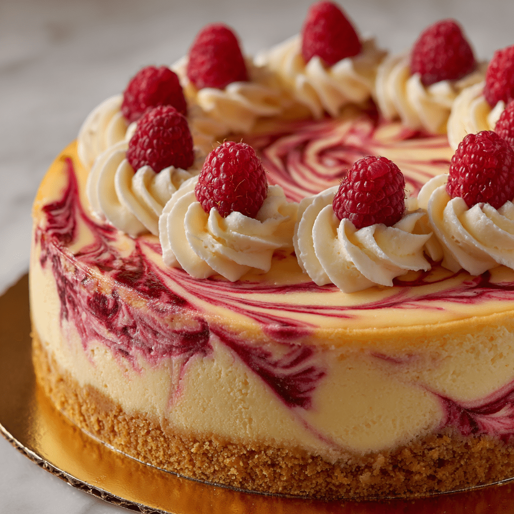 Elegant White Chocolate Raspberry Swirl Cheesecake
