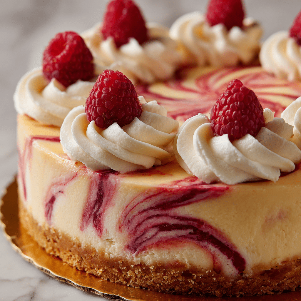 Elegant White Chocolate Raspberry Swirl Cheesecake