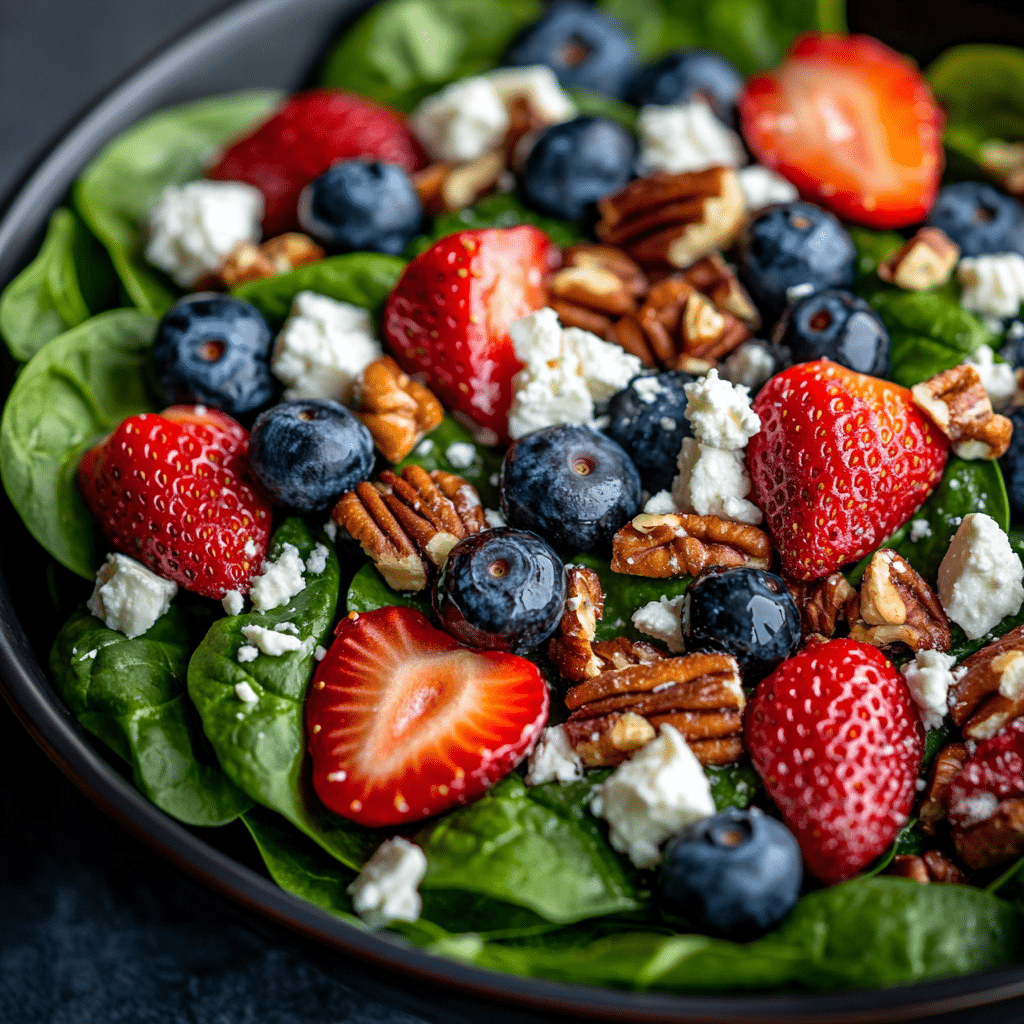 Strawberry & Blueberry Spinach Salad with Pecans and Feta