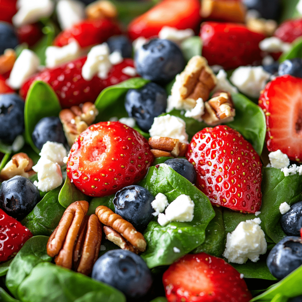 Strawberry & Blueberry Spinach Salad with Pecans and Feta
