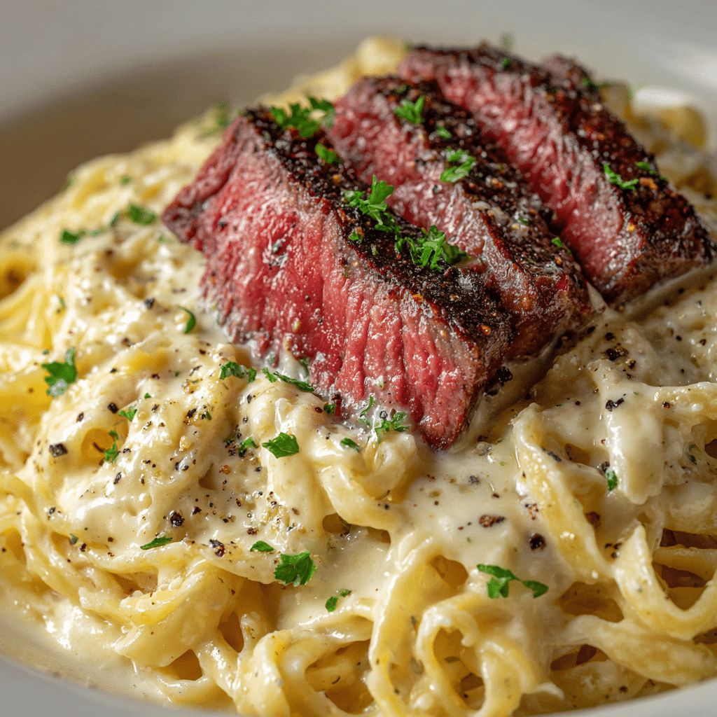 Savory Steak Gorgonzola Alfredo with Creamy Parmesan Sauce
