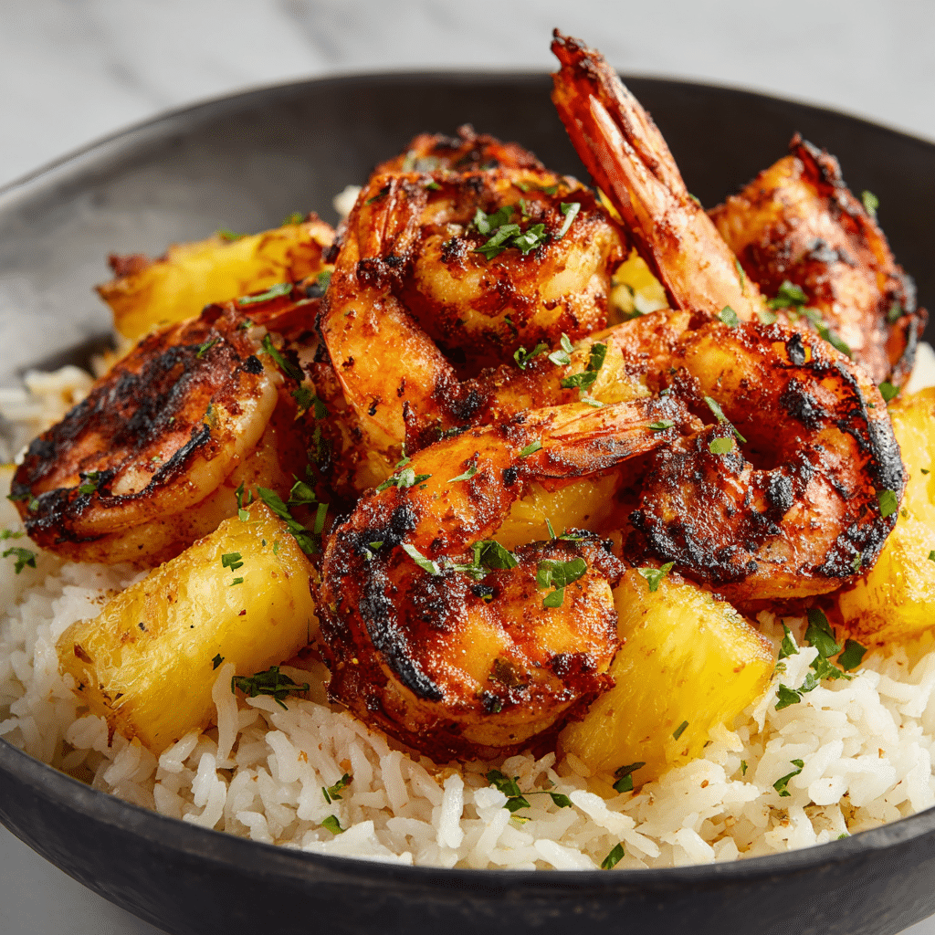 Jerk Shrimp & Pineapple Basil Rice