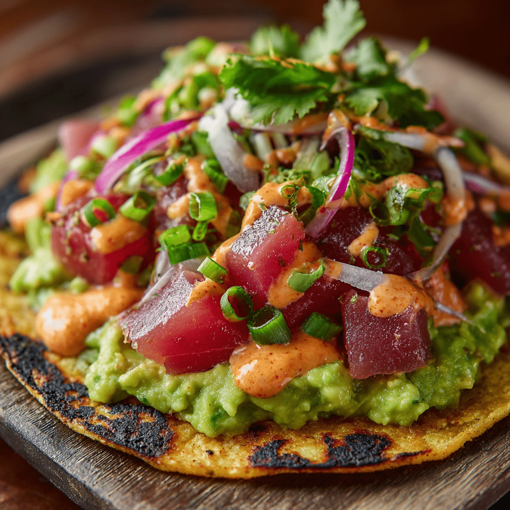 Tuna Tartare Tostada with Chipotle Mayonnaise