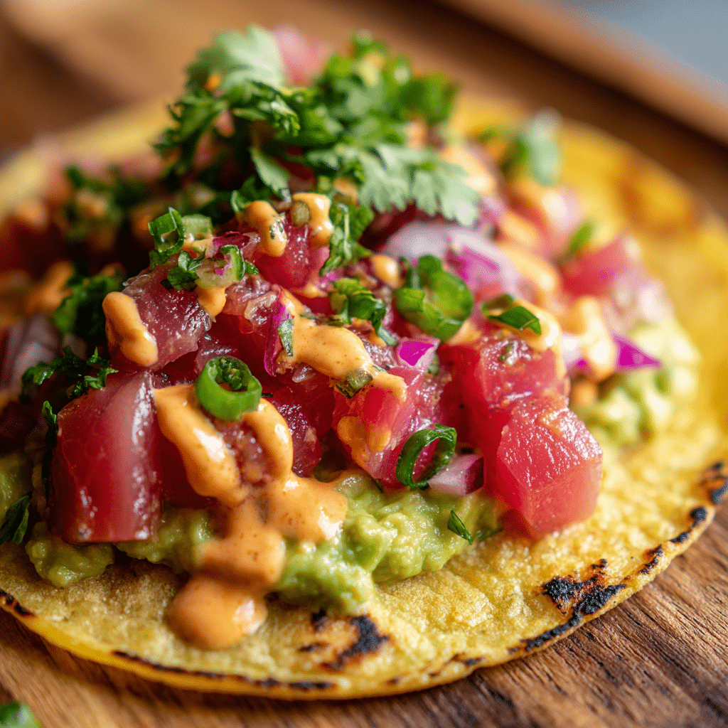 Tuna Tartare Tostada with Chipotle Mayonnaise