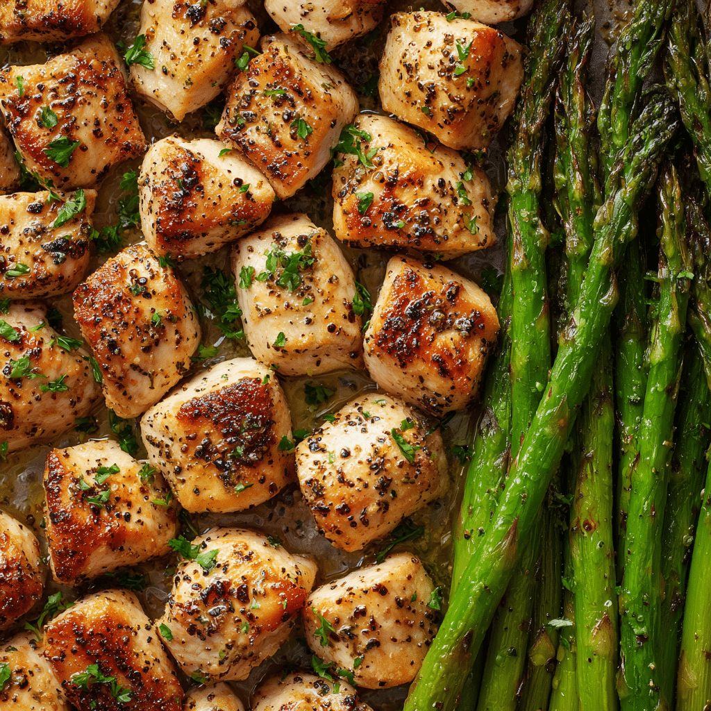 Garlic Butter Chicken Bites and Asparagus (30-Minutes)