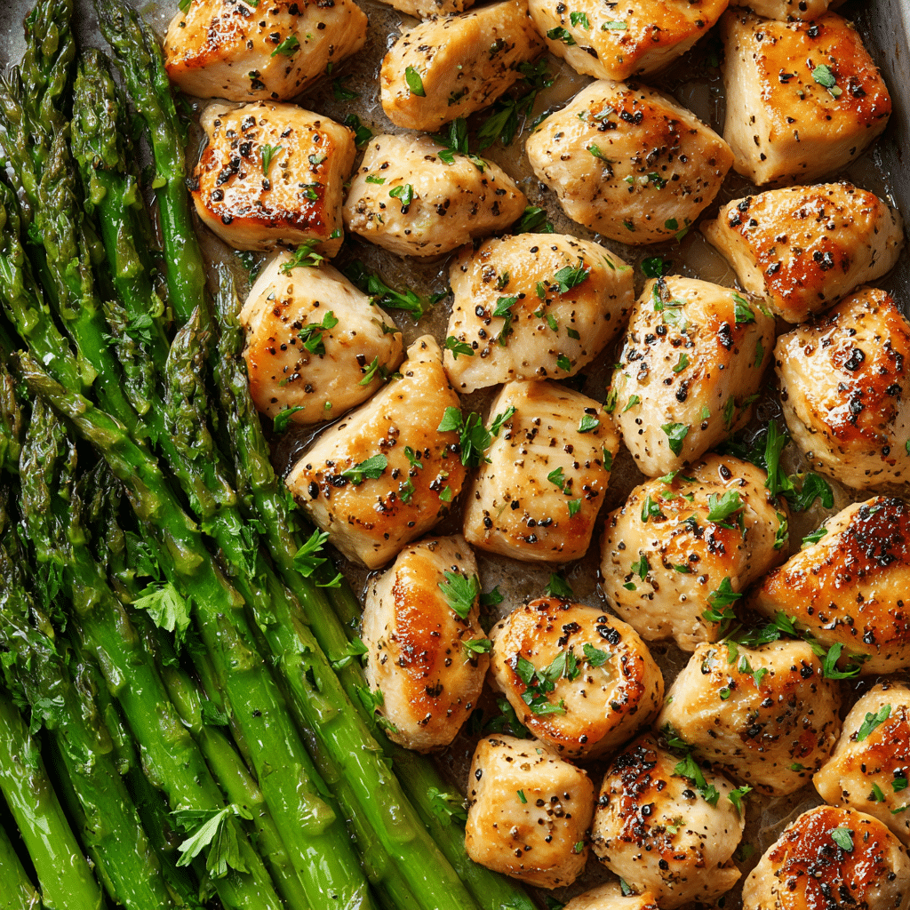 Garlic Butter Chicken Bites and Asparagus (30-Minutes)