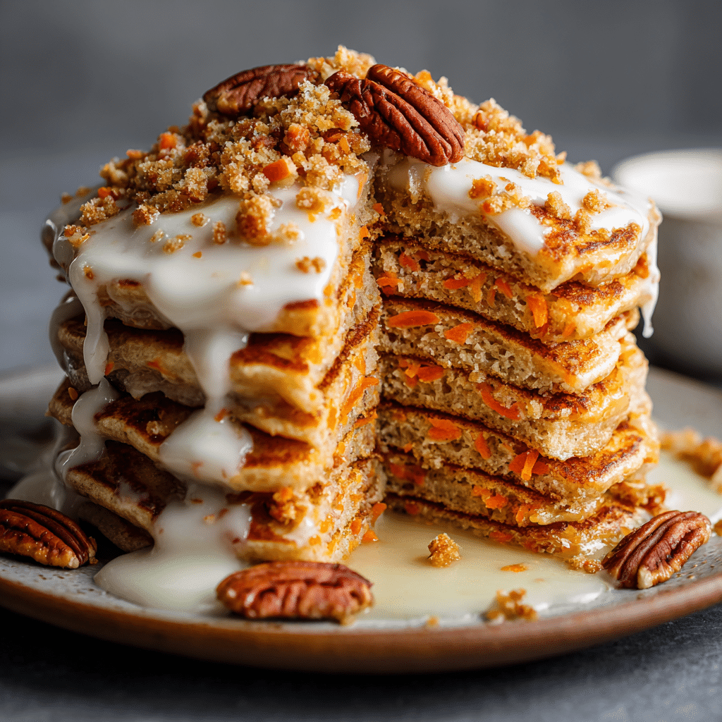 Fluffy Carrot Cake Pancakes with Cream Cheese Drizzle
