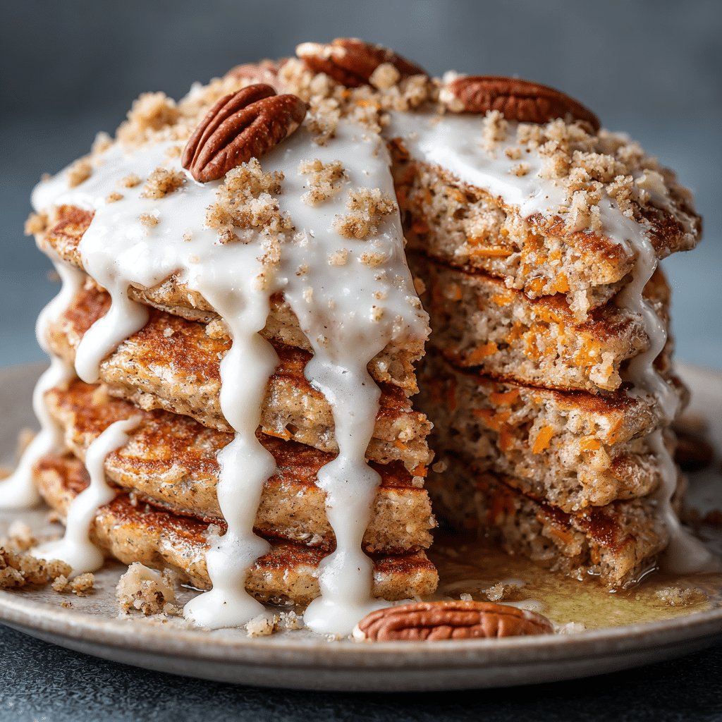 Fluffy Carrot Cake Pancakes with Cream Cheese Drizzle