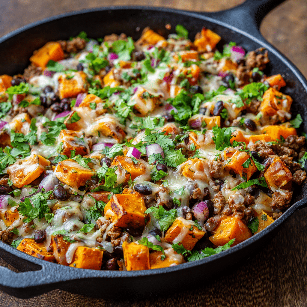Tex-Mex Sweet Potato Hash with Ground Beef