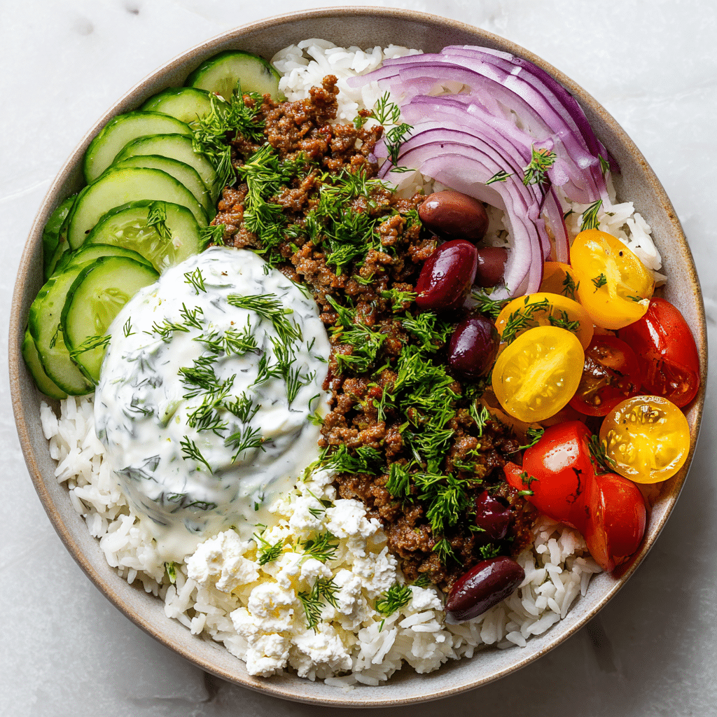 Healthy Greek Ground Turkey Rice Bowl (25-Minutes)
