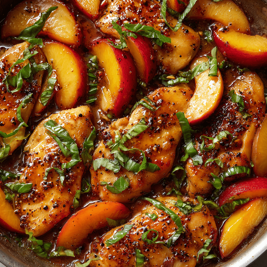 Easy Peach Basil Balsamic Chicken