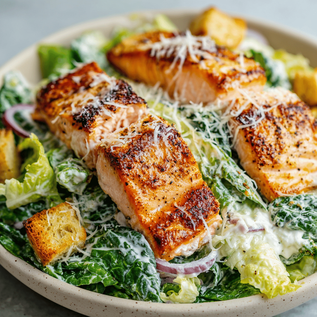 Parmesan Crusted Salmon Caesar Salad