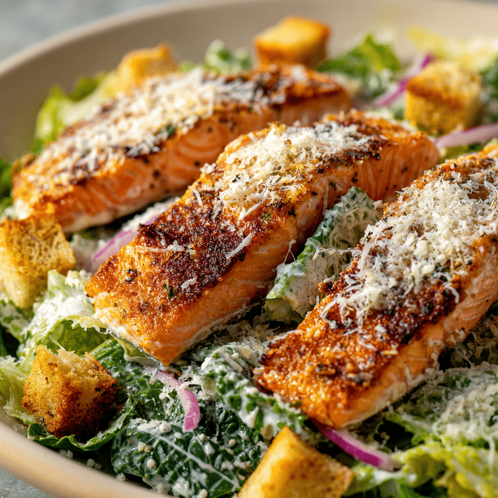 Parmesan Crusted Salmon Caesar Salad