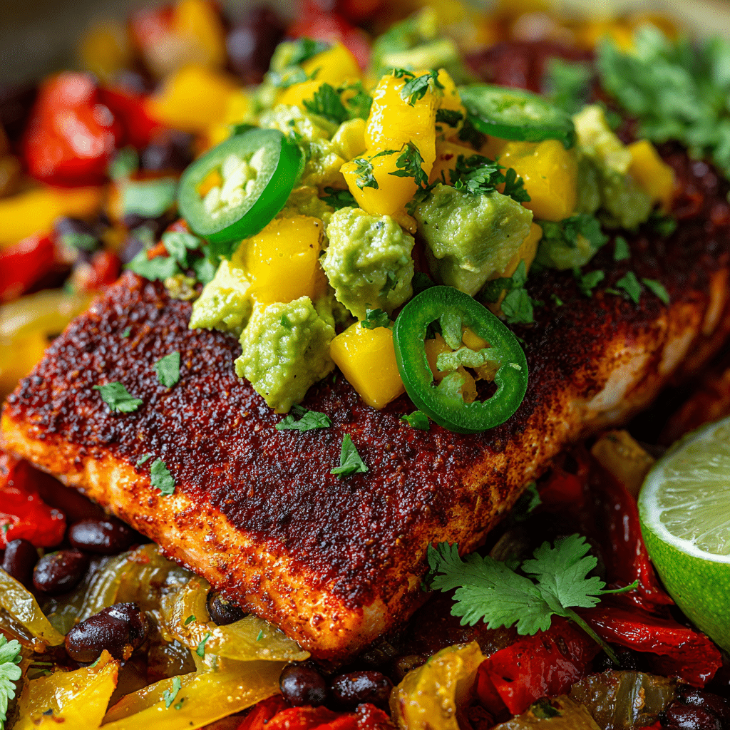Baked Blackened Salmon with Mango Avocado Salsa