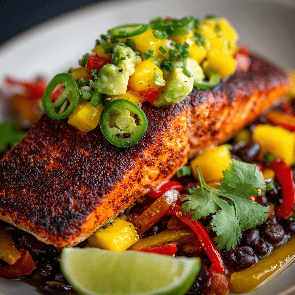 Baked Blackened Salmon with Mango Avocado Salsa